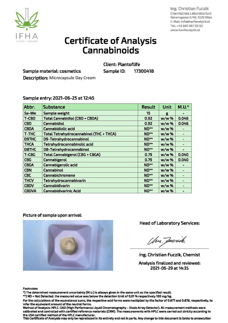 Plant of Life 50mg CBD + CBG Microcapsule Day Cream - 50g