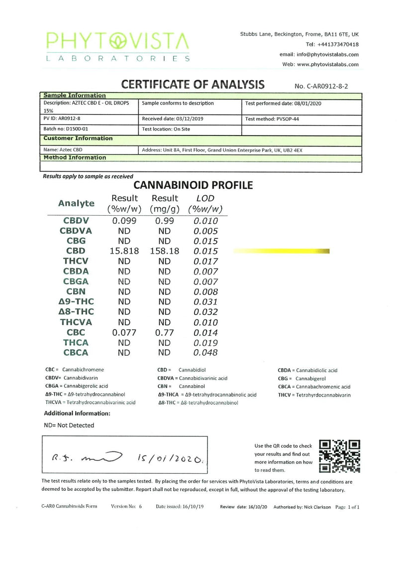 Aztec CBD Full Spectrum Hemp Oil 1500mg CBD 10ml